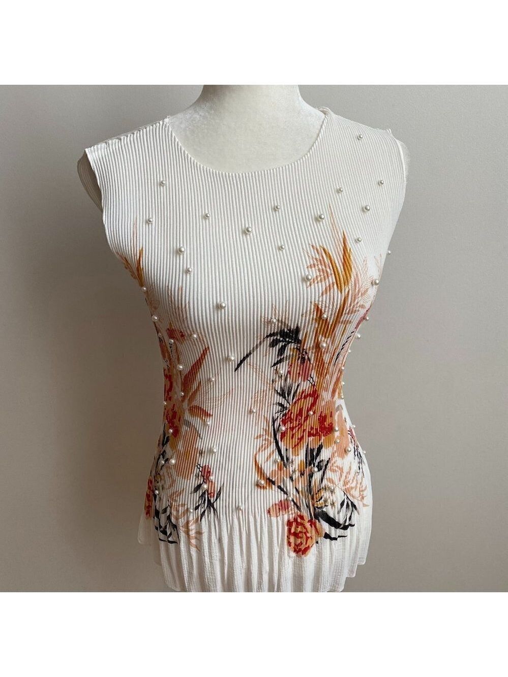 BAILEY Pleated Floral Tank Top BNWT Small Pearls